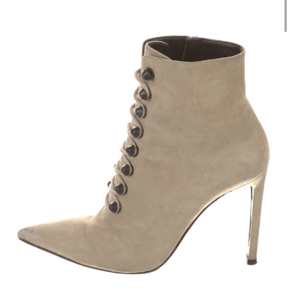 Balenciaga Beige Heeled Boots with Black Accents